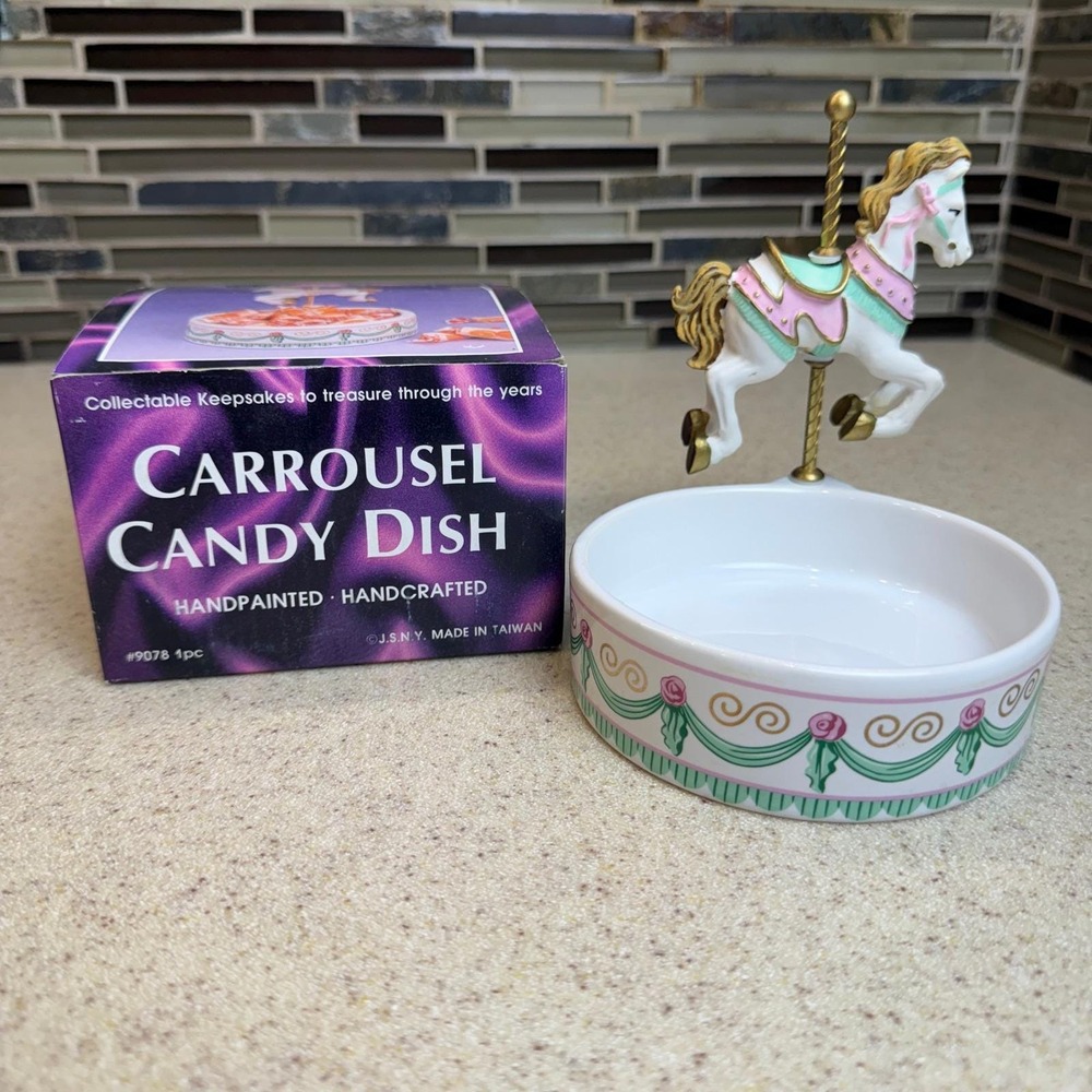 Vintage JSNY Carrousel Candy Dish Handpainted Carousel‎ Horse Trinket Bowl 9078